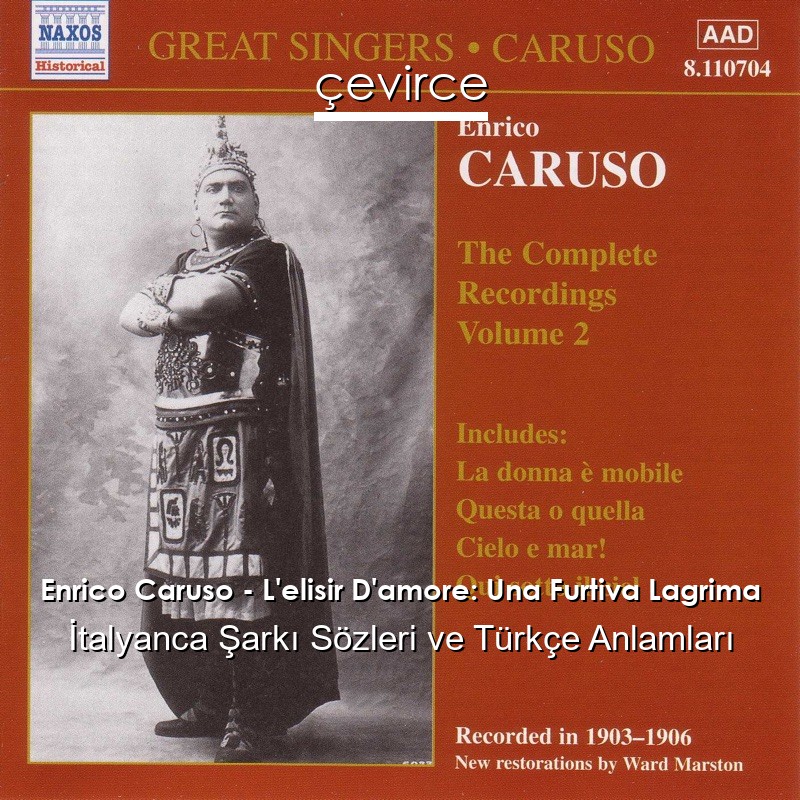 Enrico Caruso – L’elisir D’amore: Una Furtiva Lagrima İtalyanca Şarkı Sözleri Türkçe Anlamları