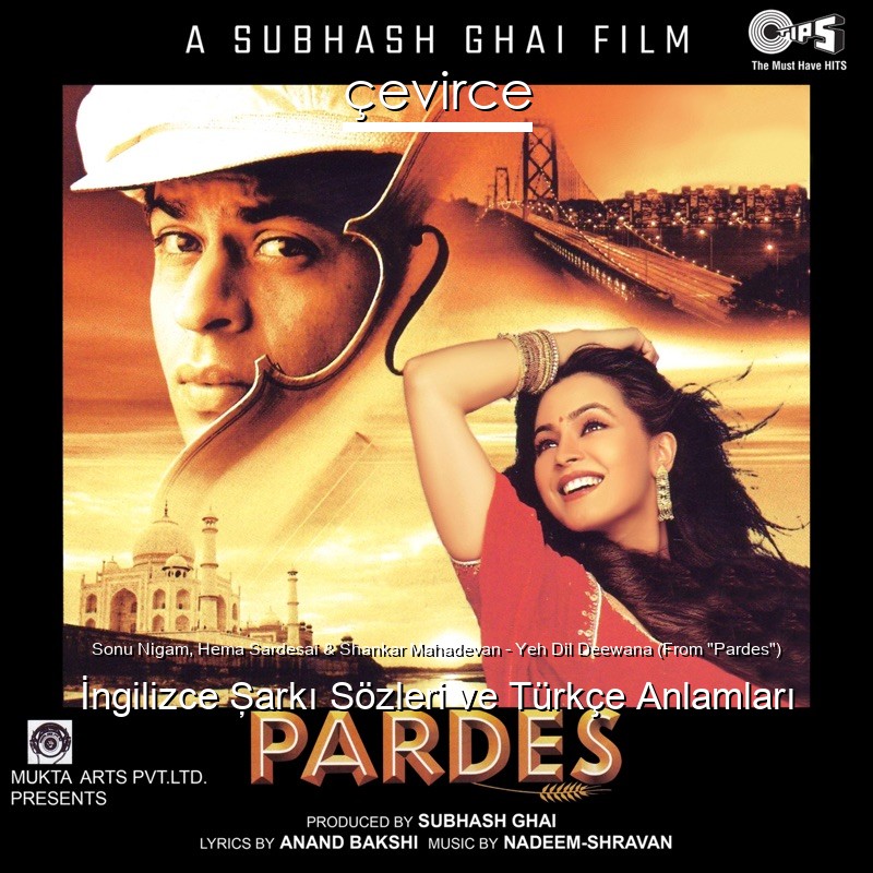 Sonu Nigam, Hema Sardesai & Shankar Mahadevan – Yeh Dil Deewana (From “Pardes”) İngilizce Şarkı Sözleri Türkçe Anlamları