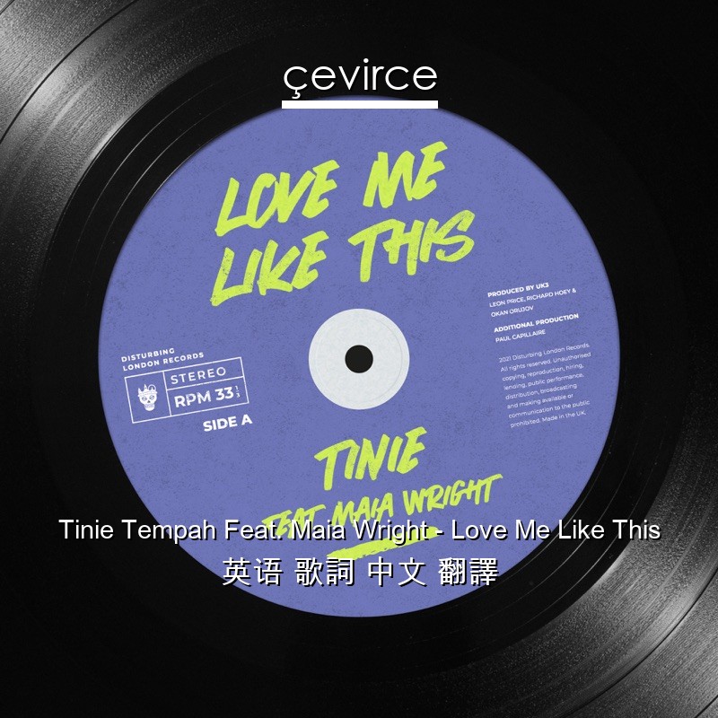 Tinie Tempah Feat. Maia Wright – Love Me Like This 英语 歌詞 中文 翻譯