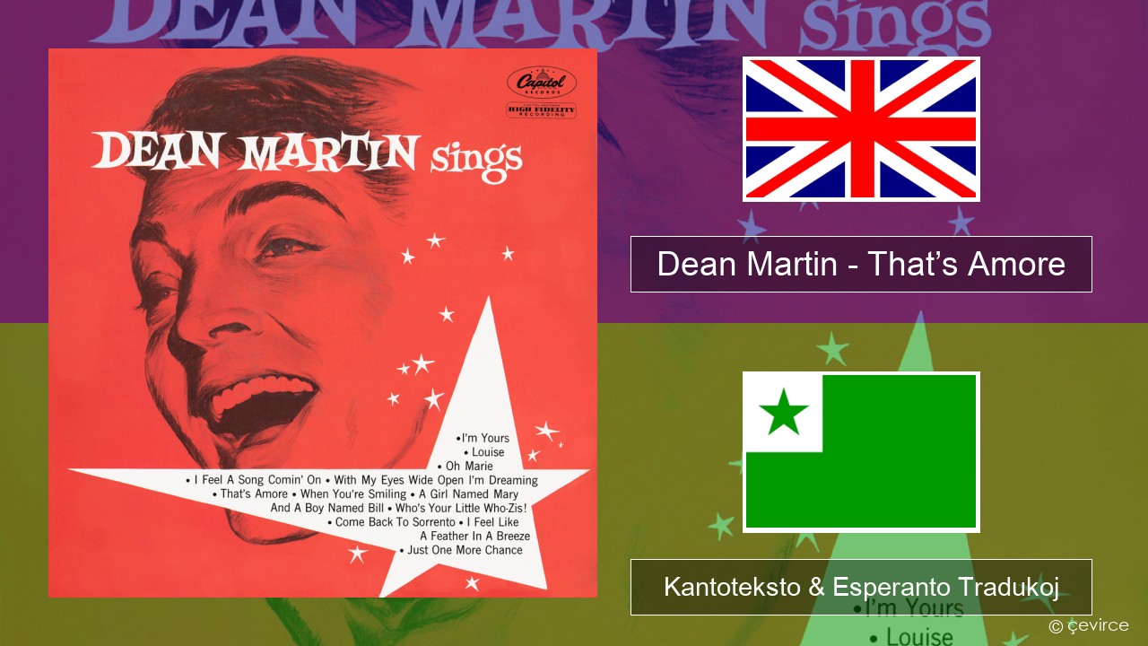 Dean Martin – That’s Amore La angla Kantoteksto & Esperanto Tradukoj