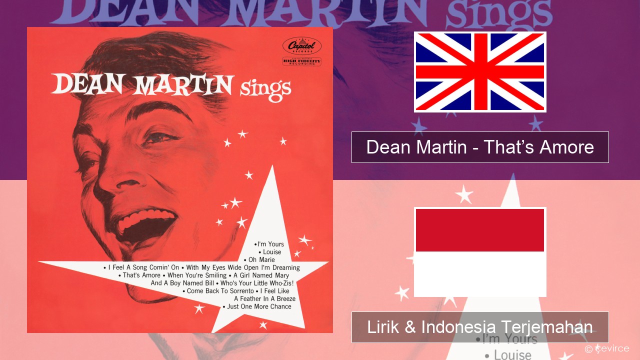 Dean Martin – That’s Amore Bahasa Indonesia Lirik & Indonesia Terjemahan