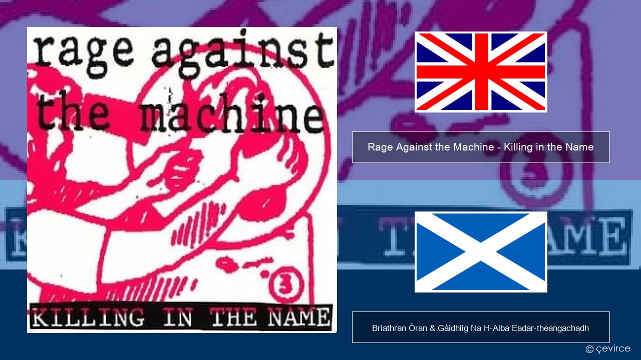 Rage Against the Machine – Killing in the Name Gaelic Briathran Òran & Gàidhlig Na H-Alba Eadar-theangachadh